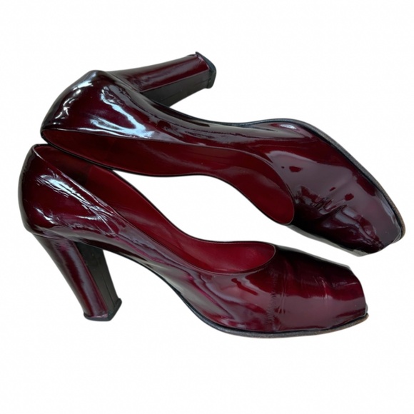 YSL Yves Saint Laurent Patent Leather Peep-Toe Pumps | Size 10 | Burgundy - Picture 6 of 8